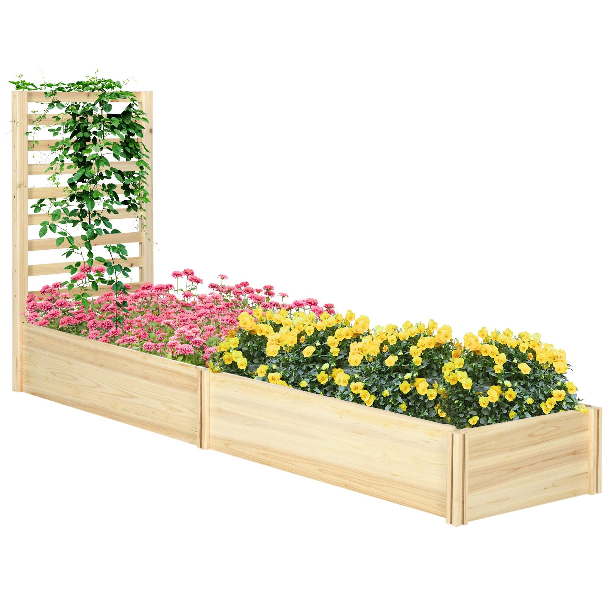 Outsunny Raised Garden Bed with Trellis and 2 Compartments, 43 Inch Wooden Planter Box Kit for Outdoor Plants, Vegetables, Flowers, Herbs Climbing, Easy Assembly, Natural Tone - WoodArtSupply