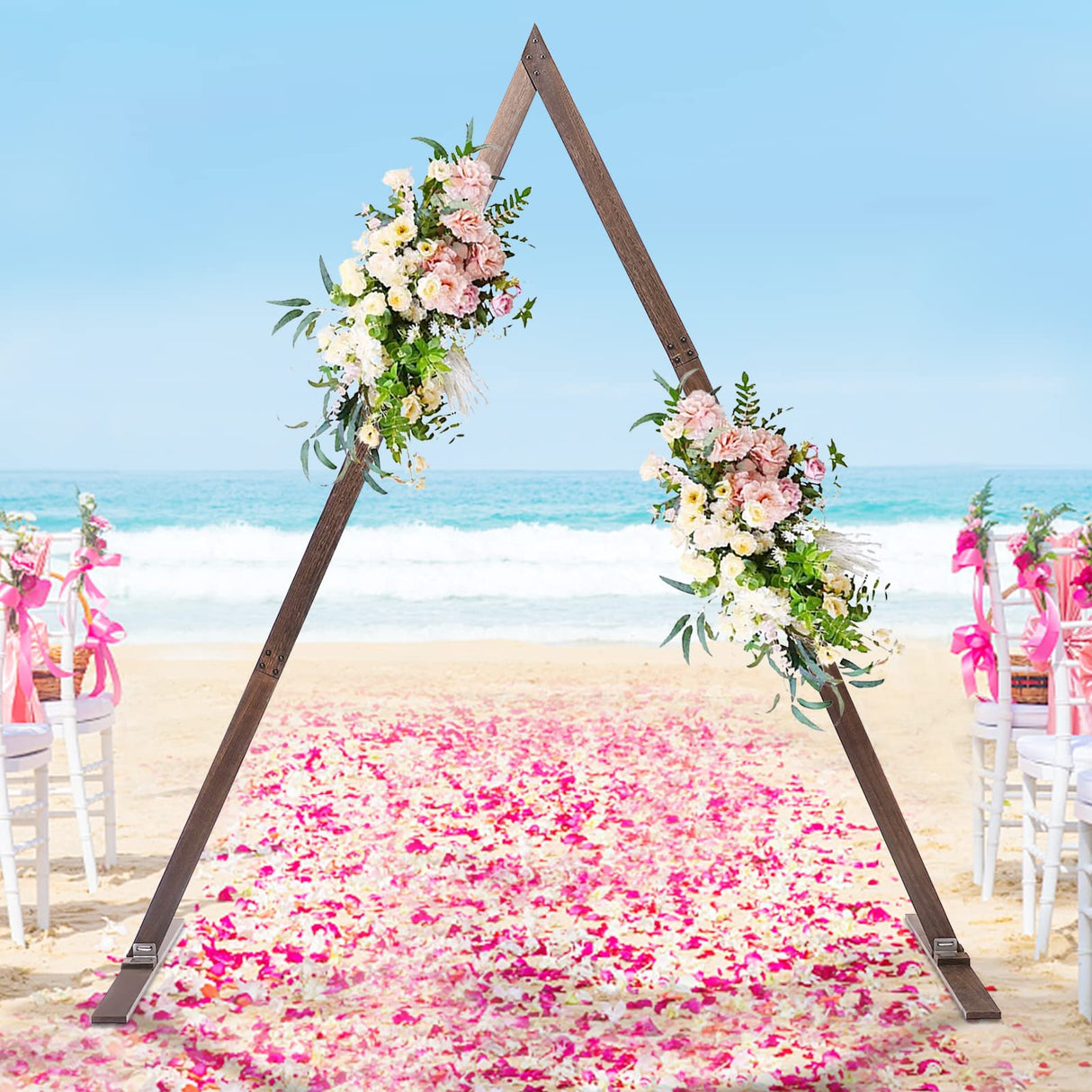 8.2Ft Wood Wedding Arch Triangle Backdrop Arch Stand for Wedding Ceremony Rustic Wooden Wedding Arch Frame Decor Balloon Frame Arbor for Garden Wedding Parties Ongniong