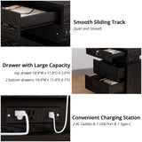 LIKIMIO Nightstand with Charging Station, Night Stand with Storage and LED Lights, Bedside Table with 3 Drawers, USB and Lock, Modern End Table for Bedroom LIKIMIO