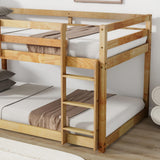 Low Bunk Beds Twin Over Twin Floor Bunk Bed Frame Junior Loft Bed for Kids Boys Girls Teens, Natural Bellemave