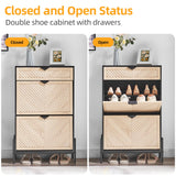 HUSHEDIFY Shoe Cabinet Storage with 2 Flip Drawers, Narrow Hidden Shoes Organizer Cabinet for Entryway, Freestanding Slim Shoe Rack Front Door Entrance(Oak&Black) HUSHEDIFY