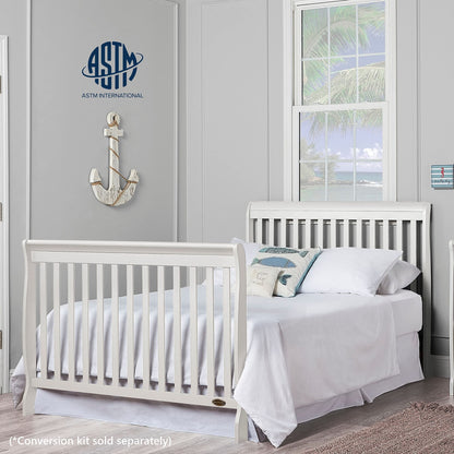 Dream On Me Ashton 4-In-1 Convertible Crib In White, Greenguard Gold, JPMA Certified, Non-Toxic Finishes, Features 4 Mattress Height Settings, Made Of Solid Pinewood