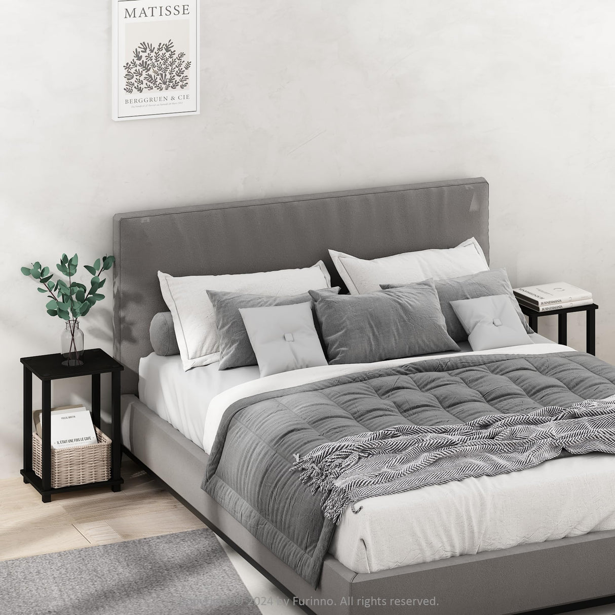 Furinno Simplistic Compact Bedside Table, Nightstand, Espresso/Black, Set of 2 Furinno