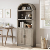 Garveehome Bookcase with Doors Arched Bookshelf 71.65in Tall Bookcase Farmhouse Cabinet with Shelves Wooden Bookshelves for Home Office, Living Room Garveehome