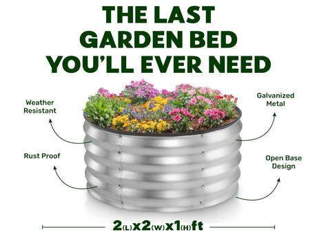 Galvanized Raised Garden Beds Outdoor // 2×2×1 ft Planter Raised Beds for Gardening, Vegetables, Flowers // Large Metal Garden Box (Silver) // Patented Tool-Free Design Plant & Plot