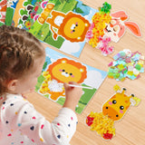 Lonfliness 8PCS Poke-in Craft and Art Kit for Kids Animal Theme No-Mess Fabric Sewing Art Girls Boys 4-12 Puzzle Puncture Painting DIY Jungle Animal Toy Gifts for Creative Activity Game Birthday Party Lonfliness