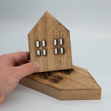 TFoRibbon House Shaped Wooden Sign Block Farmhouse Home Sign Tiered Tray Decor 2 Pack (Brown) Melostu
