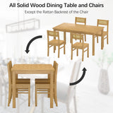 Orweiin Solid Wood Dining Table Set for 4, 43.3" Dining Table with Chairs Set, Kitchen Dining Table Set with Woven Rattan Backs, Farmhouse Solid Wood Table and Chairs, Natural Orweiin