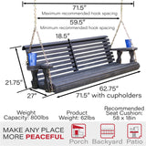 Amish Casual Heavy Duty 700 Lb Roll Back Treated Porch Swing with Hanging Chains and Cupholders (5 Foot, Semi-Solid Black Stain) Amish Casual