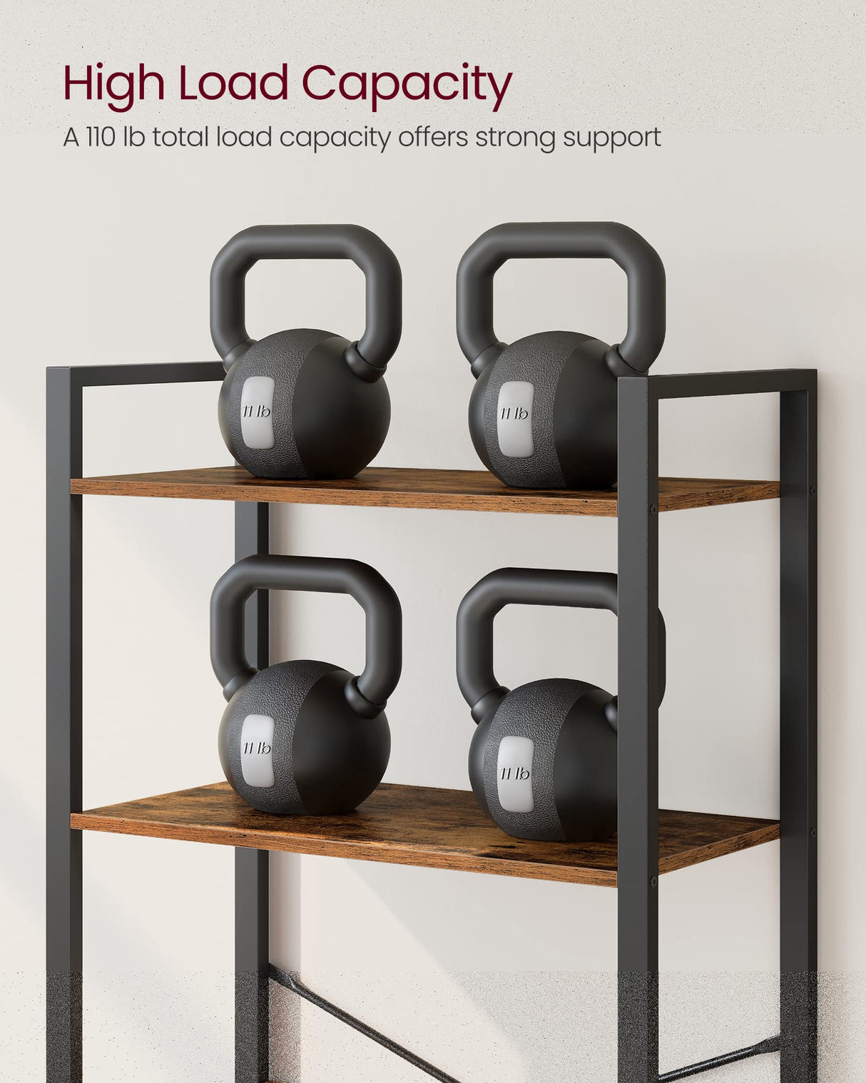 VASAGLE 5-Tier Bookshelf, Bookcase with Steel Frame, Book Shelf for Living Room, Home Office, Study, 11.8 x 26 x 60.2 Inches, Industrial Style, Rustic Brown and Ink Black ULLS061B01 VASAGLE