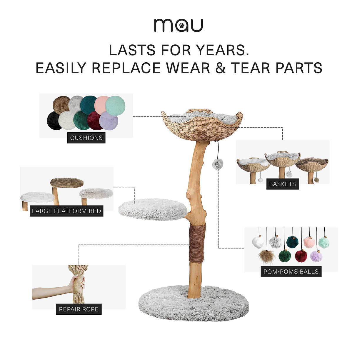 Wooden Cat Tree Tower, Modern Single Branch Cat Condo, Wood Cat Tree, Cat Climbing, Furniture for Cat, Cat Lover Gift, Cat Furniture,Cat Gift by MAU LIFESTYLE (Bullet Gray) Mau Lifestyle