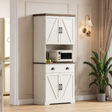 ChooChoo 72" Pantry Cabinet with Storage Drawers, Farmhouse Kitchen Hutch Bar Cabinet with Microwave Stand, Kitchen Cupboard with Door Shelves for Dining Room, Living Room, Antique White & Brown ChooChoo