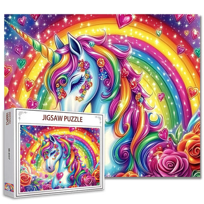 Sparkling Unicorn Jigsaw Puzzle，Rainbow Pony with Colorful Gemstones 1000 Pieces Jigsaw Puzzles for Adults，27 x 20 Inches Puzzles ，HD Quality Puzzle Gift，Family Activity Perfect for Game Night