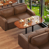 HXZDZ Mid-Century Modern PU Faux Leather Couch, Loveseat Sofa with Solid Wood Legs for Living Room, Bedroom, Office (66W), Brown HXZDZ