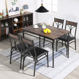 VECELO 5 Piece Kitchen Table Set for Dining Room,Dinette,Breakfast Nook,Industrial Style, Seating for Four, Brown VECELO