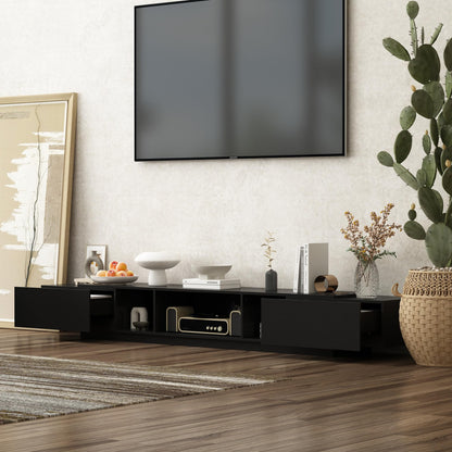 AIEGLE Modern TV Stand for 100+ Inch TVs, Entertainment Center with 2 Drawers & Shelves, Large Media Console Table TV Cabinet with Storage for Living Room, Black (94.5" W x 15" D x 12.4" H)