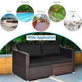 Tangkula Wicker Loveseat 2 Piece, Patio Furniture Couch with Removable Cushions, Rattan Loveseat Sofa for Balcony, Deck, Garden and Poolside Tangkula