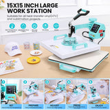 AKEYDIY Upgraded Heat Press Machine 8 in 1 Combo 15 X15 Digital Multifunction Shirt Press Machine for T Shirts Sublimation Machine 360-Degree Swing Away Dual-Tube Heating for DIY T-Shirts Caps&Mugs AKEYDIY