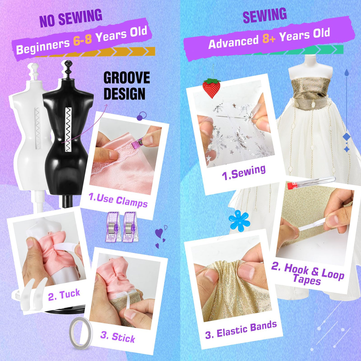 Anpro 650+Pcs Fashion Designer Kit for Girls with 2 Mannequins, DIY Arts & Crafts Kit for Girls Age 6-12 Toys, Doll Clothes Making Sewing Kit - Perfect Teen Birthday and Christmas Gifts Anpro