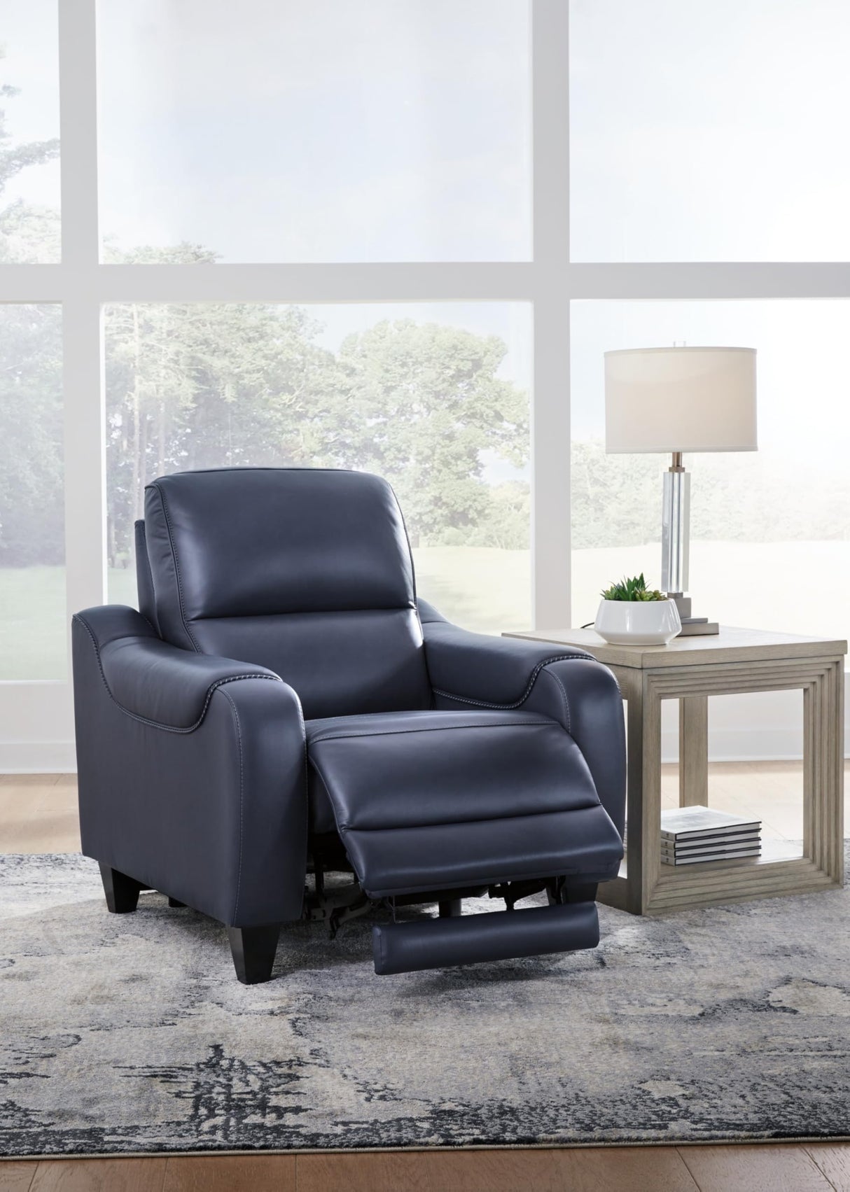 Signature Design by Ashley Mercomatic Contemporary Leather Match Wall Hugger Power Recliner with Adjustable Headrest and USB Ports, Blue Signature Design by Ashley