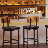 IRONCK Bar Stools Set of 2, 16.5in Square PU Upholstered Barstools with Back and Footrest, Thick Cushion Stools for Kitchen Island for Dining Room Kitchen Counter Bar, Rustic Brown and Black IRONCK