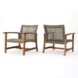 Christopher Knight Home Hampton Outdoor Mid-Century Wicker Club Chairs with Acacia Wood Frame, 2-Pcs Set, Natural Stained / Grey Christopher Knight Home