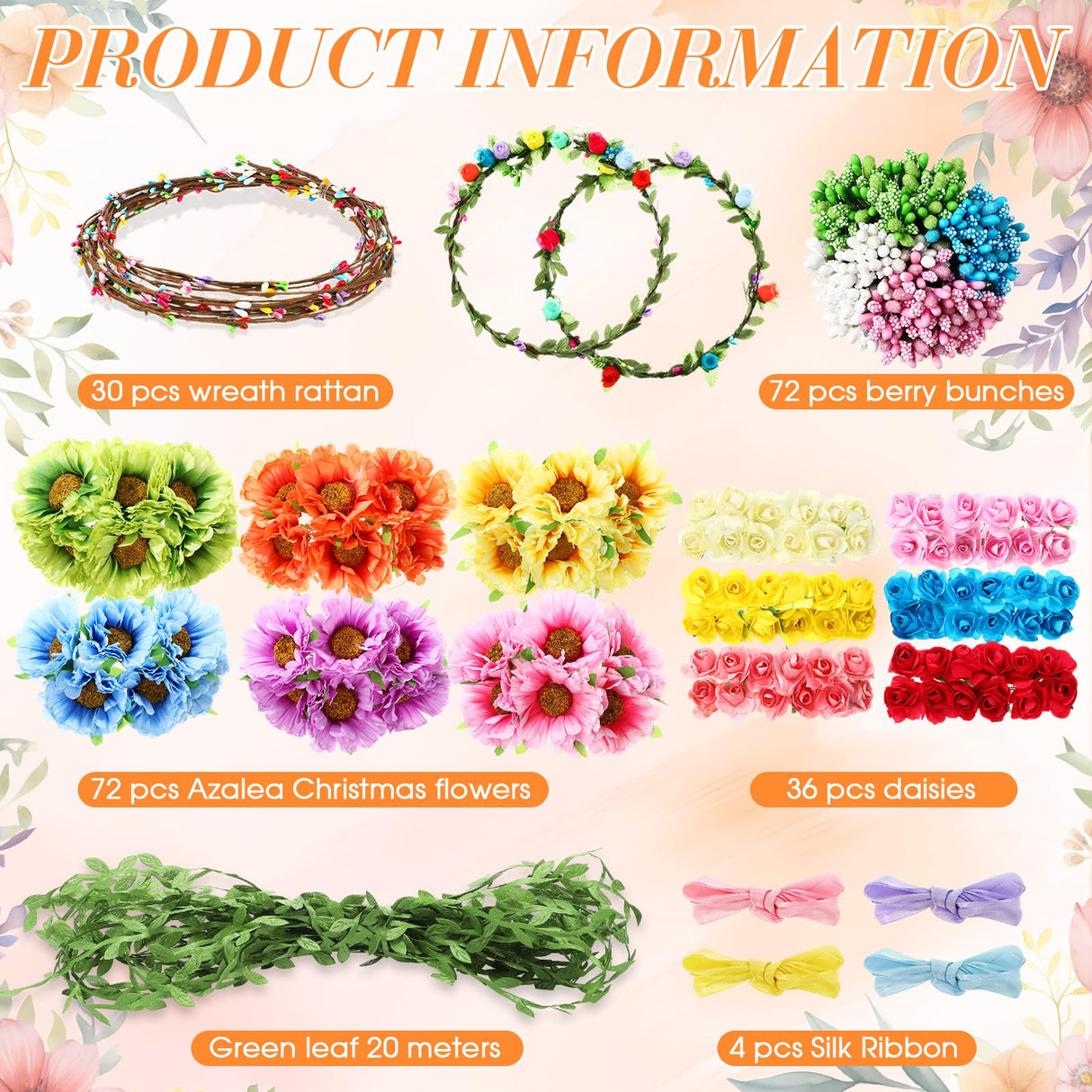 Suncalla 30 Sets Flower Crowns Making Kit, Make Your Own Flower Crown Wreath Garland Headbands and Bracelets Craft Kit Handmade DIY Floral Hair Accessories Gift for Girls/Teens/Women(Azalea) Suncalla