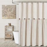 Awellife Linen Button Farmhouse Beige Shower Curtain,Linen and Cotton Woven Fabric,Pleated Brown Stripe,Country Style,72x72 Inch Awellife