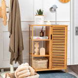 Tangkula Bamboo Bathroom Floor Cabinet, Storage Cabinet with Shutter Door and 3 Tier Shelves, Freestanding Floor Cabinet for Bathroom Living Room Kitchen Hallway, Bathroom Cabinet, Natural Tangkula