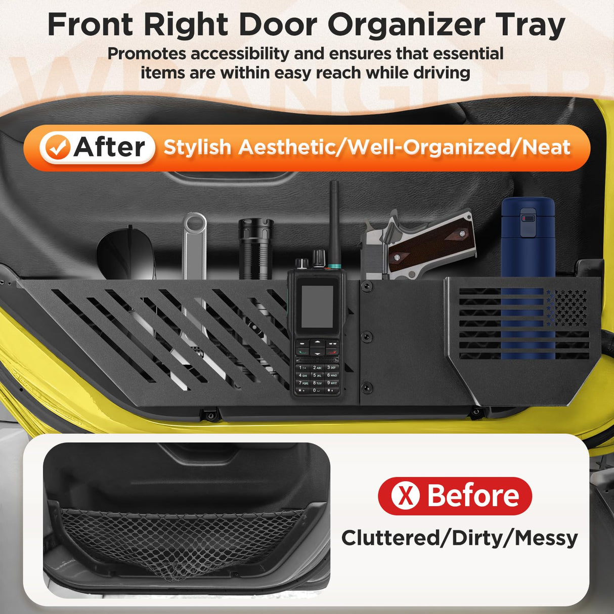 DAZANZAN 2025 Upgrade Metal Front Door Storage Pockets for Jeep Wrangler JL JLU 4XE 2018-2025 Accessories/Gladiator JT 2020-2025 Accessories [Military-Grade Metal] Door Storage Box Matte Black DAZANZAN
