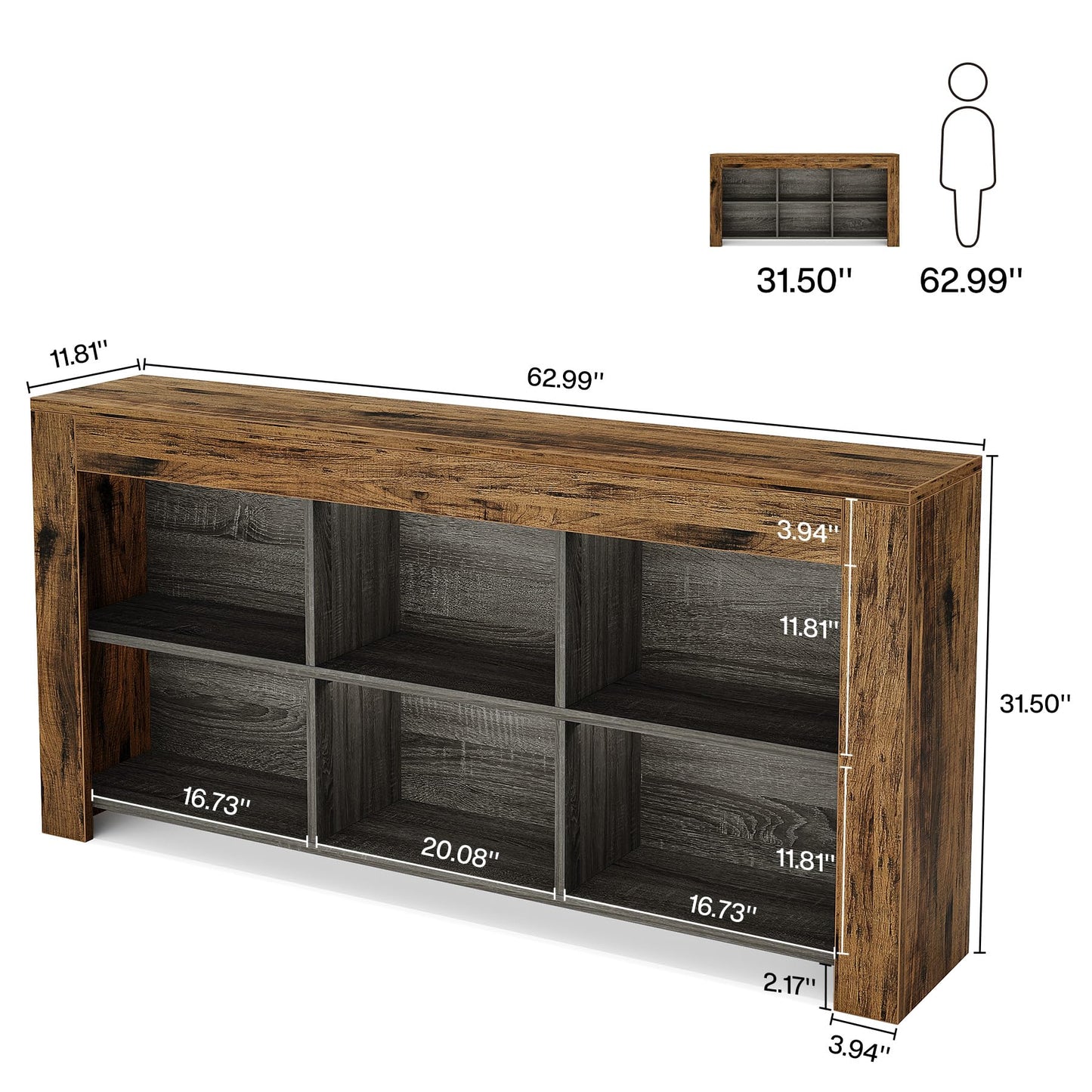 Tribesigns Industrial Rustic 6-Cube Horizontal Bookcase for Home & Office - WoodArtSupply