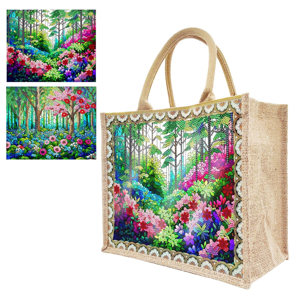 BAYUNOE Mandala Handbag Handmade Diamond Art Painting Purses with 2Pcs Replaceable Canvas Pattern DIY Shoulder Makeup Bag for Women Art Craft Gift-Plant BAYUNOE