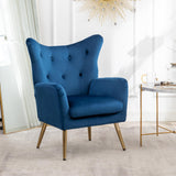 Roundhill Furniture Sovarol Velvet Button-Tufted Wing Back Accent Chair, Blue Roundhill Furniture