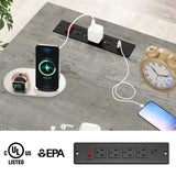 Farmhouse 61'' Executive Desk with 5 Drawers, Rustic Office Desk Computer Desk with Charging Station, File Drawers and Storage Cabinet, Wood Workstation for Home Office and Study, Gray Halitaa