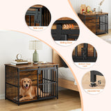 HOOBRO Dog Crate Furniture, 36.6" Heavy Duty Dog Kennel with Sliding Barn Door, Wooden Dog Cage Indoor, Decorative Side End Table for Small/Medium Dogs, Rustic Brown and Black FG162GW03G1 HOOBRO
