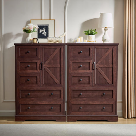 SOOWERY Dresser for Bedroom, Farmhouse Dresser with 5 Wooden Drawers and Storage Cabinet, 48 Inches Tall Chest of Drawers for Bedroom, Living Room, Hallway, Dark Cherry SOOWERY