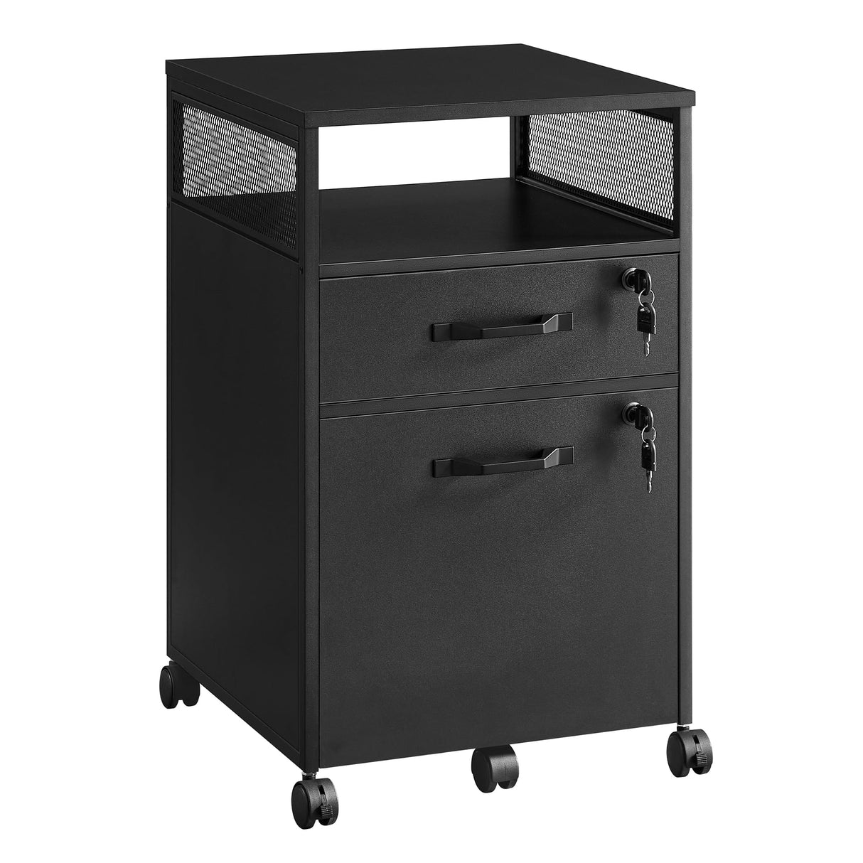 VASAGLE File Cabinet, Mobile Filing Cabinet with Wheels, 2 Lockable Drawers, Open Shelf, for A4, Letter Size, Hanging File Folders, Ink Black UOFC077B16 VASAGLE