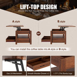 Rolanstar Coffee Table, Lift Top Coffee Table with Drawers and Hidden Compartment, Retro Central Table with Wooden Lift Tabletop, for Living Room,Espresso Rolanstar