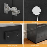 DWVO LED TV Stand for 55 Inch TV, Entertainment Center with 2 Storage Cabinet, 5 Open Shelves, Modern High Glossy Wood TV Console Table for Home, Living Room, Gaming Media Stand, Black DWVO