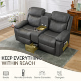 CALIVIA Manual Reclining Loveseat with Massage and Heat, Double Recliner Sofa with Center Console, Cup Holders & Storage for Living Room, RV (Grey) CALIVIA