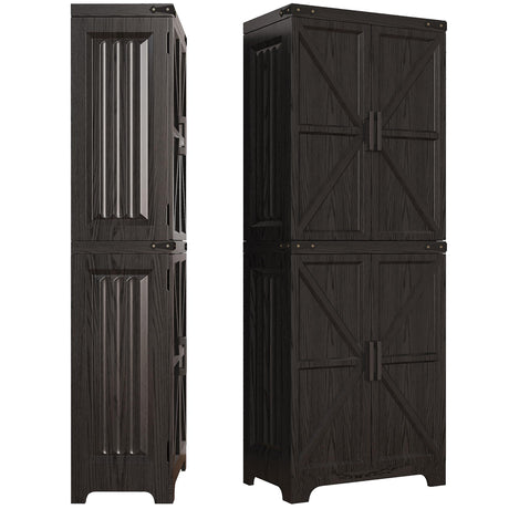 BIASUNS 72" Tall Kitchen Pantry, Farmhouse Storage Cabinet with Fluted Doors, Organizer and Adjustable Shelves, Fluted Wood Cupboard for Kitchen, Dining Room, Bathroom, Black BIASUNS