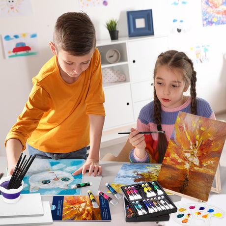 koseibal Acrylic Paint Set for Adults & Kids - 37PCS Painting Supplies Kit with 18 Colors Acrylic Paint, 8 Paint Brushes,6 Canvas Panels, Wooden Easel,Palette, Painting Pad, Cleaning Cup, Cloth koseibal