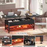 Aheaplus Black Lift-Top Coffee Table with LED Light, Power Outlets and Storage Shelf, 41.7"W x 19.69"L x 19.7"H Aheaplus