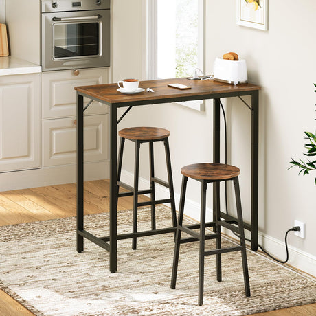 HOOBRO Rustic Brown Bar Table with Charging Station and Vintage Style HOOBRO