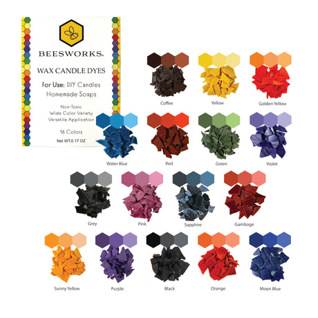 Beesworks Wax Candle Dyes - 16 Colors Wax Dyes for DIY Candle Making, Soap Making (0.15 oz per Color) BEESWORKS