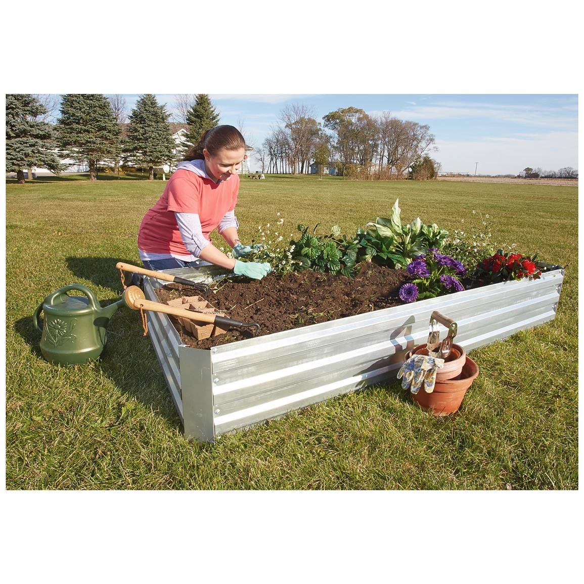 CASTLECREEK Large Galvanized Steel Raised Garden Bed Planter Box, Outdoor Flowers, Herbs, Vegetable Planting Boxes, 72" l x 36" w x 11.8" h