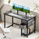 SMUG Computer Desk with Storage Drawers, Small Office Desk Modern Simple Study Writing Table for Home Bedroom, Spacious 40X24 Desktop with 2-Tier Drawer, Black SMUG