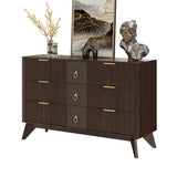 LIKIMIO Dresser for Bedroom 9 Drawers with LED Light, 55" Wide Fluted Chest of Drawers, Wood Closet Organizer, Curved Profile Design, TV Stand for Living Room, Hallway, Walnut with Brown LIKIMIO