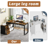 HOMBCK Home Office Computer Desk with 3 Drawers and Shelves, 55 Inch L Shaped Desk with Adjustable Shelves, Craft Table with Storage, Reversible L Shaped Desk, Modern Office Desk, Black Walnut HOMBCK