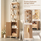 INNOD 68'' Tall Narrow Storage Cabinet with Adjustable Shelf and Door, Bathroom Storage Cabinet, Space Saver for Bathroom, Kitchen, Living Room, Natural Oak INNOD